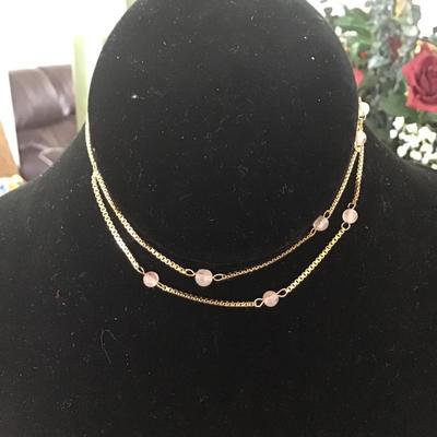18K gold plated semi precious gemstones rose quartz Charged choker necklace