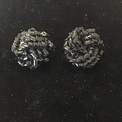 Vintage black beaded clip on earrings