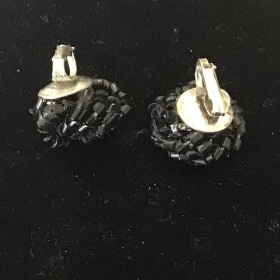 Vintage black beaded clip on earrings
