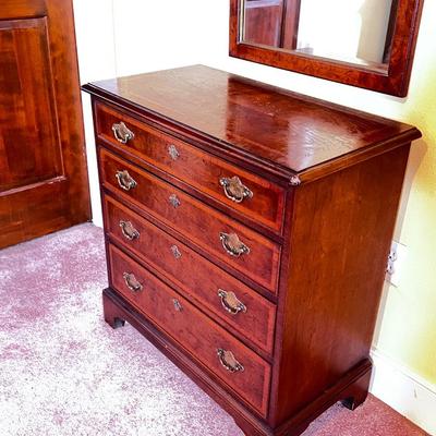 Vintage Mahogany Batchelors Chest and Matching Wood Framed Wall Mirror