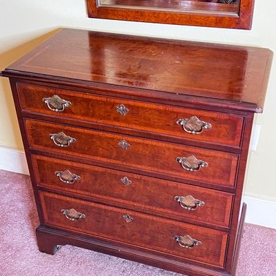 Vintage Mahogany Batchelors Chest and Matching Wood Framed Wall Mirror