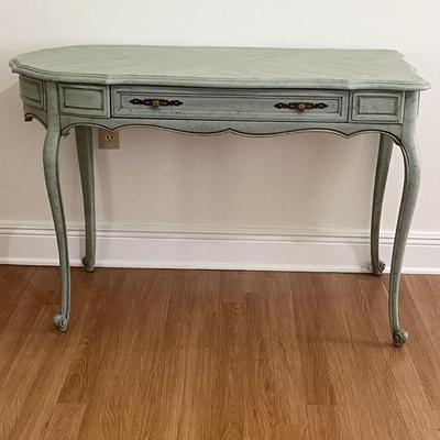 HICKORY MANUFACTURING CO. ~ Solid Wood Pale Green Distressed French Provincial Desk