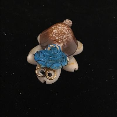 Sea Shell Turtle Small Figurine Wearing Hat & Glasses