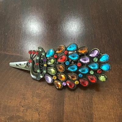 Vintage rhinestone peacock hair clip