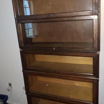 (2) Antique Stacking Bookcases 5-Shelves 75.25" Tall x 34" Wide as Pictured.