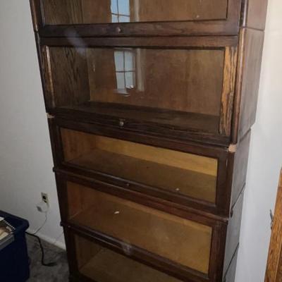 (2) Antique Stacking Bookcases 5-Shelves 75.25" Tall x 34" Wide as Pictured.