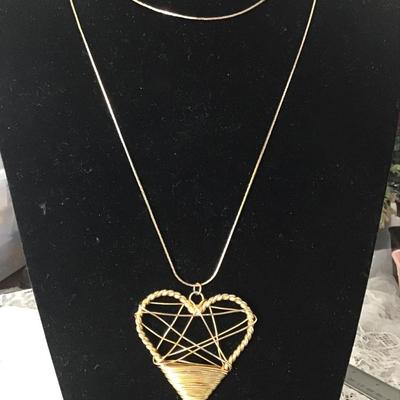 Gold, toned, heart pendant, long , necklace