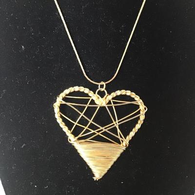 Gold, toned, heart pendant, long , necklace
