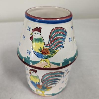 Hand Painted Rooster Design Candle Holder