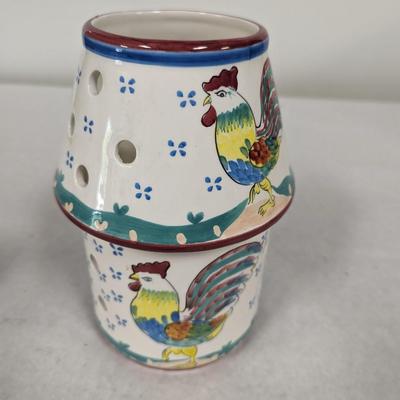 Hand Painted Rooster Design Candle Holder