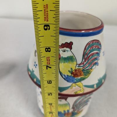 Hand Painted Rooster Design Candle Holder