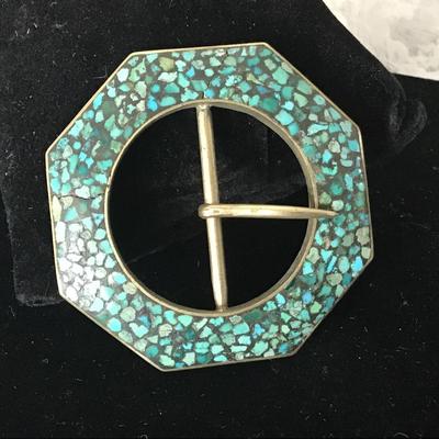 Women’s vintage, brass and turquoise belt buckle