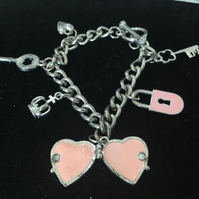 Silver toned key and lock charm bracelet