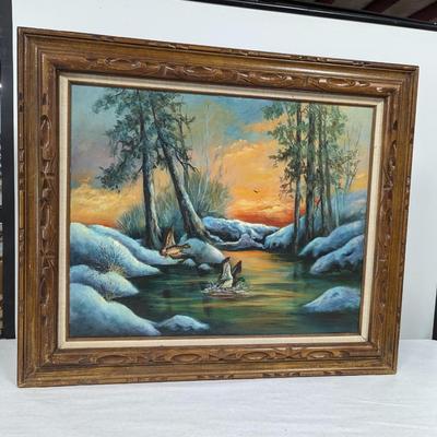 Flying Ducks Into River Painting On Canvas