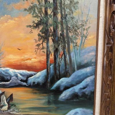 Flying Ducks Into River Painting On Canvas