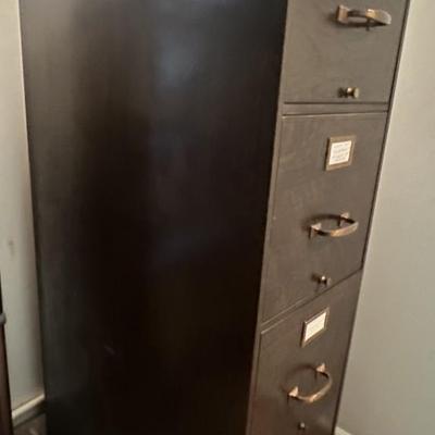 Vintage Mid-Century Heavy Guage Metal File Cabinet 4-Draws 51.25" x 26.5" x 15" in Good Preowned Condition.