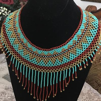 Gorgeous Glass Beaded Collar Necklace Adjustable