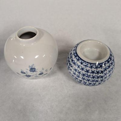 Miniature Blue & White Vase Candle Holder & Bottle