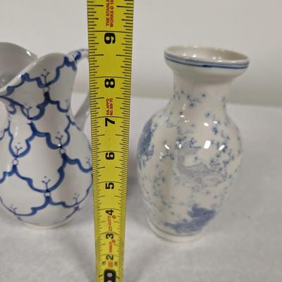 Blue & White Vase & Pitcher