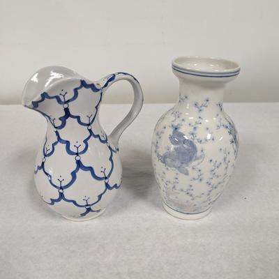 Blue & White Vase & Pitcher