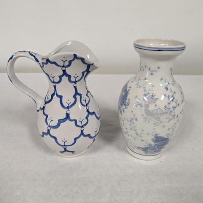 Blue & White Vase & Pitcher