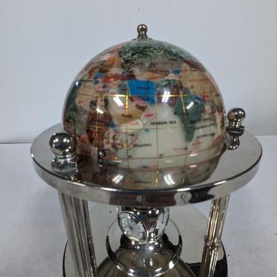 Vintage World Globe on Metal Base with Quartz Clock