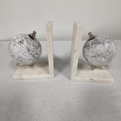 Art Deco Globe Bookends With Marble Bases