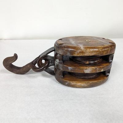 Vintage Primitive Wooden Double Pulley