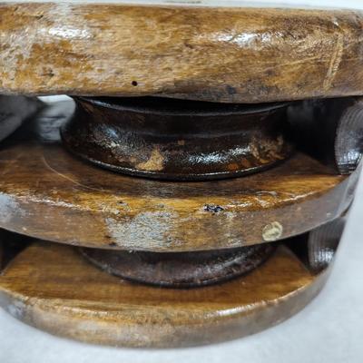 Vintage Primitive Wooden Double Pulley