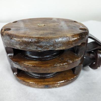 Vintage Primitive Wooden Double Pulley