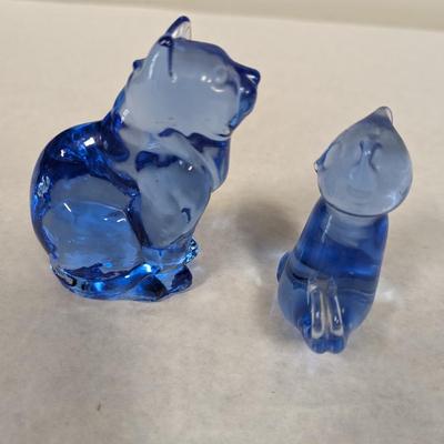 Blue Glass Cat Paperweights
