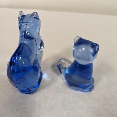 Blue Glass Cat Paperweights