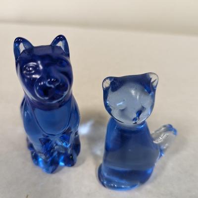 Blue Glass Cat Paperweights
