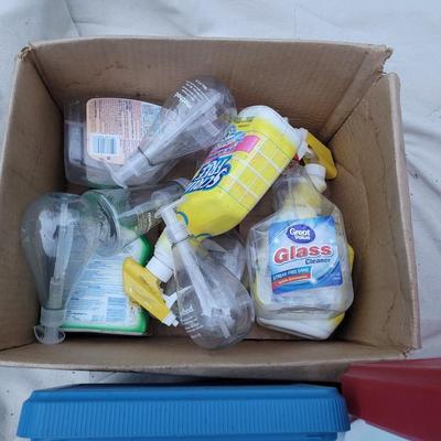 Collection of coolers and spray bottles, soap dispensers & soap