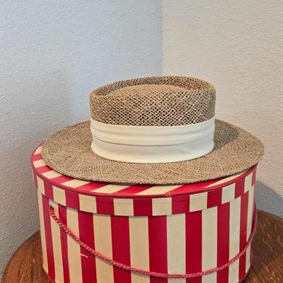 Vintage Hat Box and Woven Hat