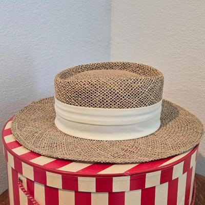 Vintage Hat Box and Woven Hat