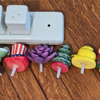 Nora Fleming Multi Holiday Interchangeable Decor Salt & Pepper Shakers Set