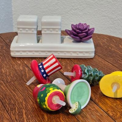 Nora Fleming Multi Holiday Interchangeable Decor Salt & Pepper Shakers Set