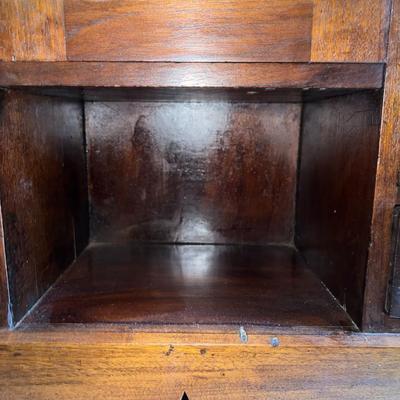 Antique Harvard Style Dental/Jewelry Cabinet with Crystal Knobs 33" Wide & 26" Tall in Good Preowned Condition.