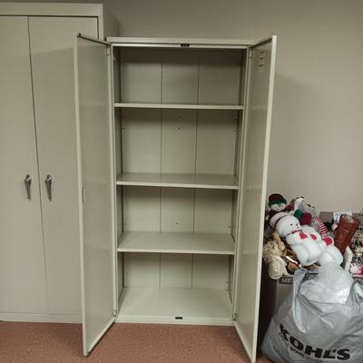 1 LOCKING THICK PLASTIC AND 1 METAL STORAGE CABINETS