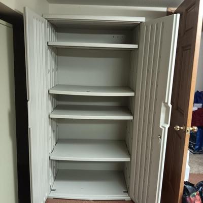 1 LOCKING THICK PLASTIC AND 1 METAL STORAGE CABINETS