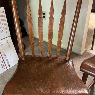 (4) Early American Primitive Hand Made Wooden Kitchen Table Chairs circa1800's in Good Condition.