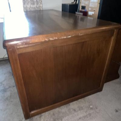 Vintage Mid-Century Heavy Wooden Desk 48.5" x 29" x 28.5" Tall in Fair-Good Condition.