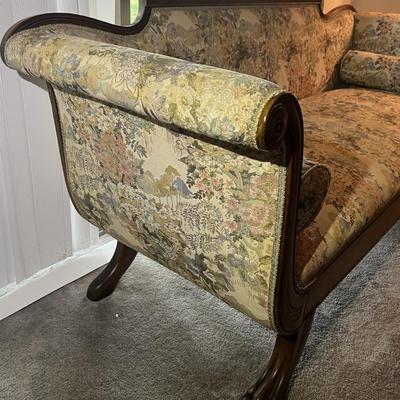 Antique Duncan Phyfe Style Couch w/Claw Feet 79" Wide, 34.5" Tall, & 27" Deep in Good Preowned Condition as Pic'd.