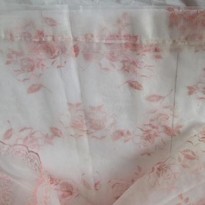 Vintage Sheer Curtain Panels Off White With Pale Pink Floral Design