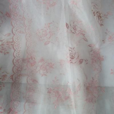 Vintage Sheer Curtain Panels Off White With Pale Pink Floral Design