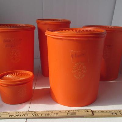 Vintage Orange Tupperware Canister Set With Covers, Read Description