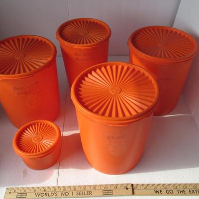 Vintage Orange Tupperware Canister Set With Covers, Read Description