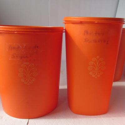 Vintage Orange Tupperware Canister Set With Covers, Read Description