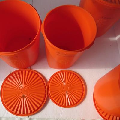 Vintage Orange Tupperware Canister Set With Covers, Read Description